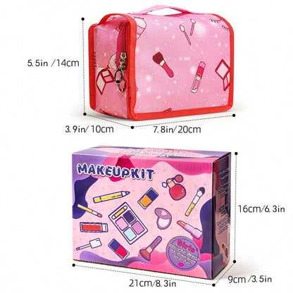 21pcs Realistic Makeup Toy Set For Little Girls, Includes Fake Lipstick, 3 Makeup Brushes, Blush, Dual-Color Eyeshadow, Glitter, Powder Puff, Lotion Bottle, Mascara, Powder Compact, Quad Eyeshadow, Du