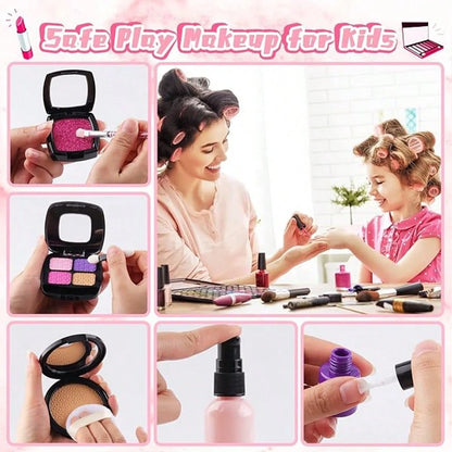 21pcs Realistic Makeup Toy Set For Little Girls, Includes Fake Lipstick, 3 Makeup Brushes, Blush, Dual-Color Eyeshadow, Glitter, Powder Puff, Lotion Bottle, Mascara, Powder Compact, Quad Eyeshadow, Du