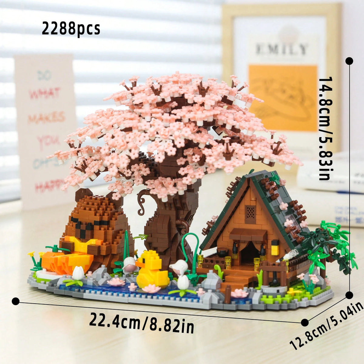 2288pcs Sakura Capybara House Building Blocks Set, Micro Particle Building Blocks Set, High Difficulty Assembly Building Blocks, Sakura Building Blocks Set, Capybara Building Blocks Set, Adult Buildin