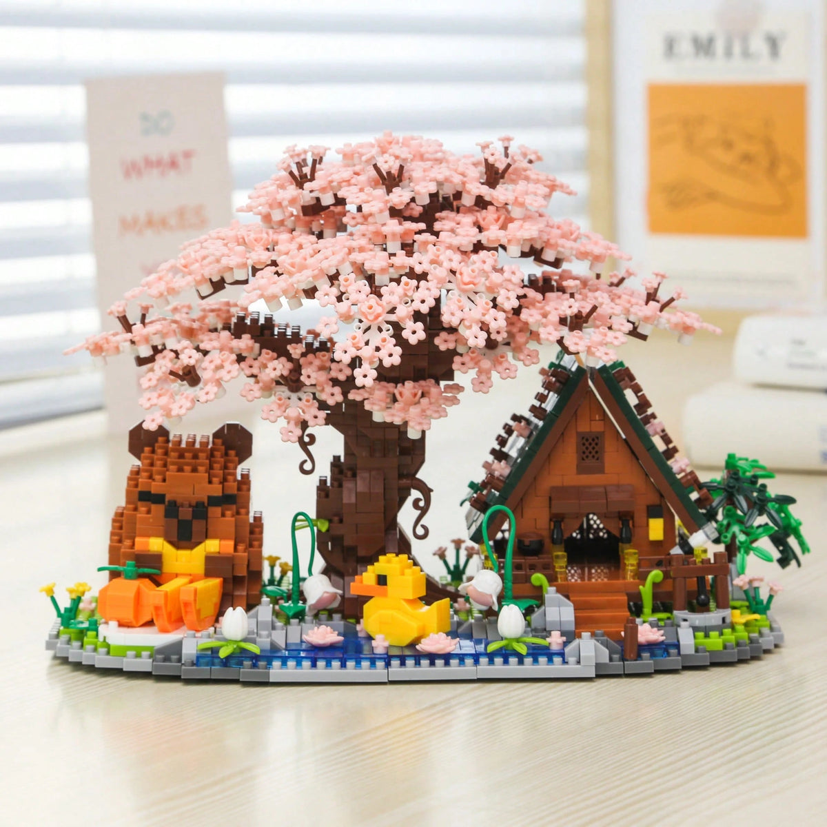 2288pcs Sakura Capybara House Building Blocks Set, Micro Particle Building Blocks Set, High Difficulty Assembly Building Blocks, Sakura Building Blocks Set, Capybara Building Blocks Set, Adult Buildin