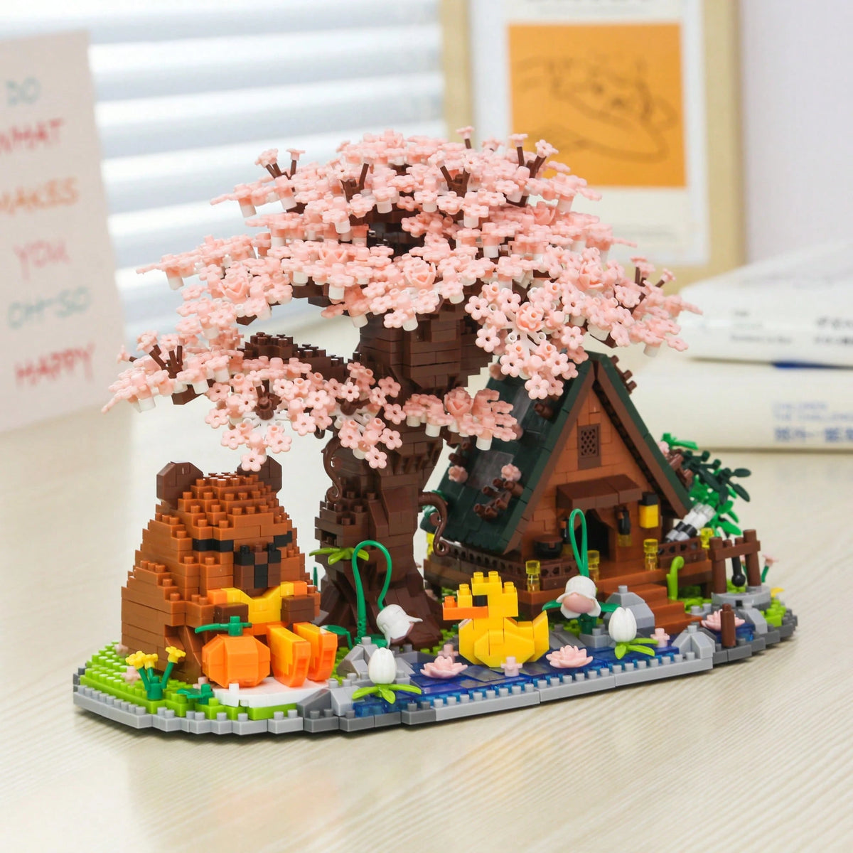 2288pcs Sakura Capybara House Building Blocks Set, Micro Particle Building Blocks Set, High Difficulty Assembly Building Blocks, Sakura Building Blocks Set, Capybara Building Blocks Set, Adult Buildin