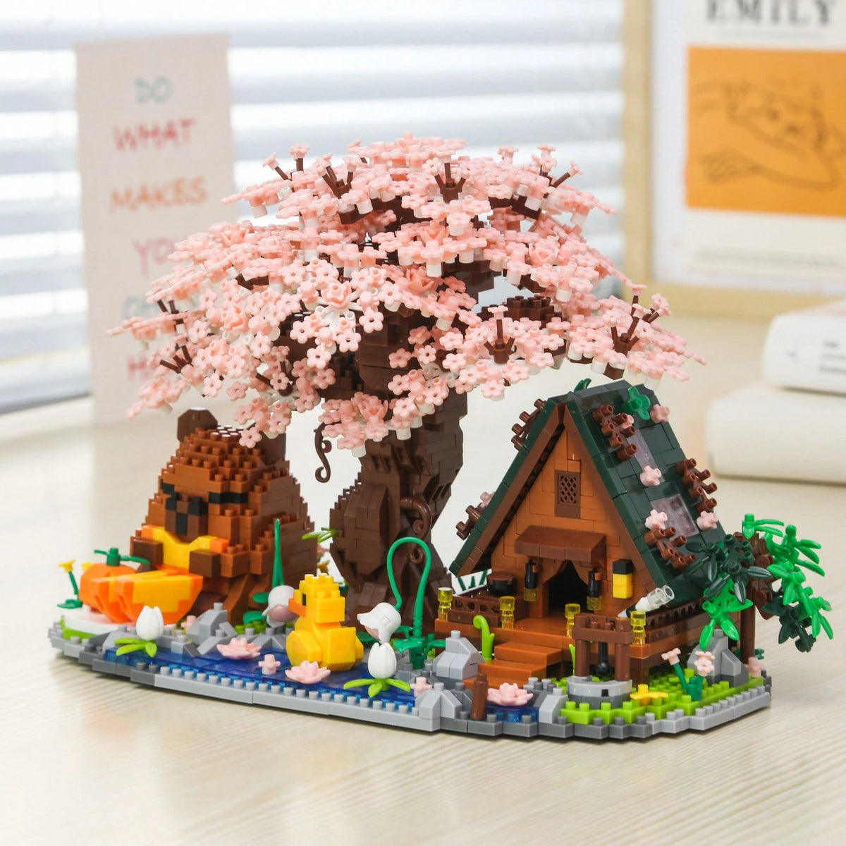 2288pcs Sakura Capybara House Building Blocks Set, Micro Particle Building Blocks Set, High Difficulty Assembly Building Blocks, Sakura Building Blocks Set, Capybara Building Blocks Set, Adult Buildin