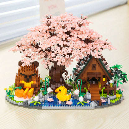 2288pcs Sakura Capybara House Building Blocks Set, Micro Particle Building Blocks Set, High Difficulty Assembly Building Blocks, Sakura Building Blocks Set, Capybara Building Blocks Set, Adult Buildin