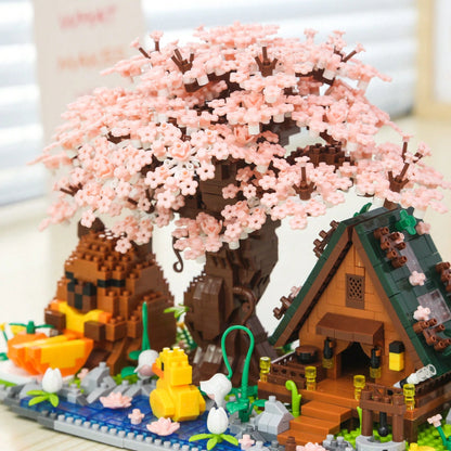 2288pcs Sakura Capybara House Building Blocks Set, Micro Particle Building Blocks Set, High Difficulty Assembly Building Blocks, Sakura Building Blocks Set, Capybara Building Blocks Set, Adult Buildin