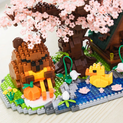 2288pcs Sakura Capybara House Building Blocks Set, Micro Particle Building Blocks Set, High Difficulty Assembly Building Blocks, Sakura Building Blocks Set, Capybara Building Blocks Set, Adult Buildin