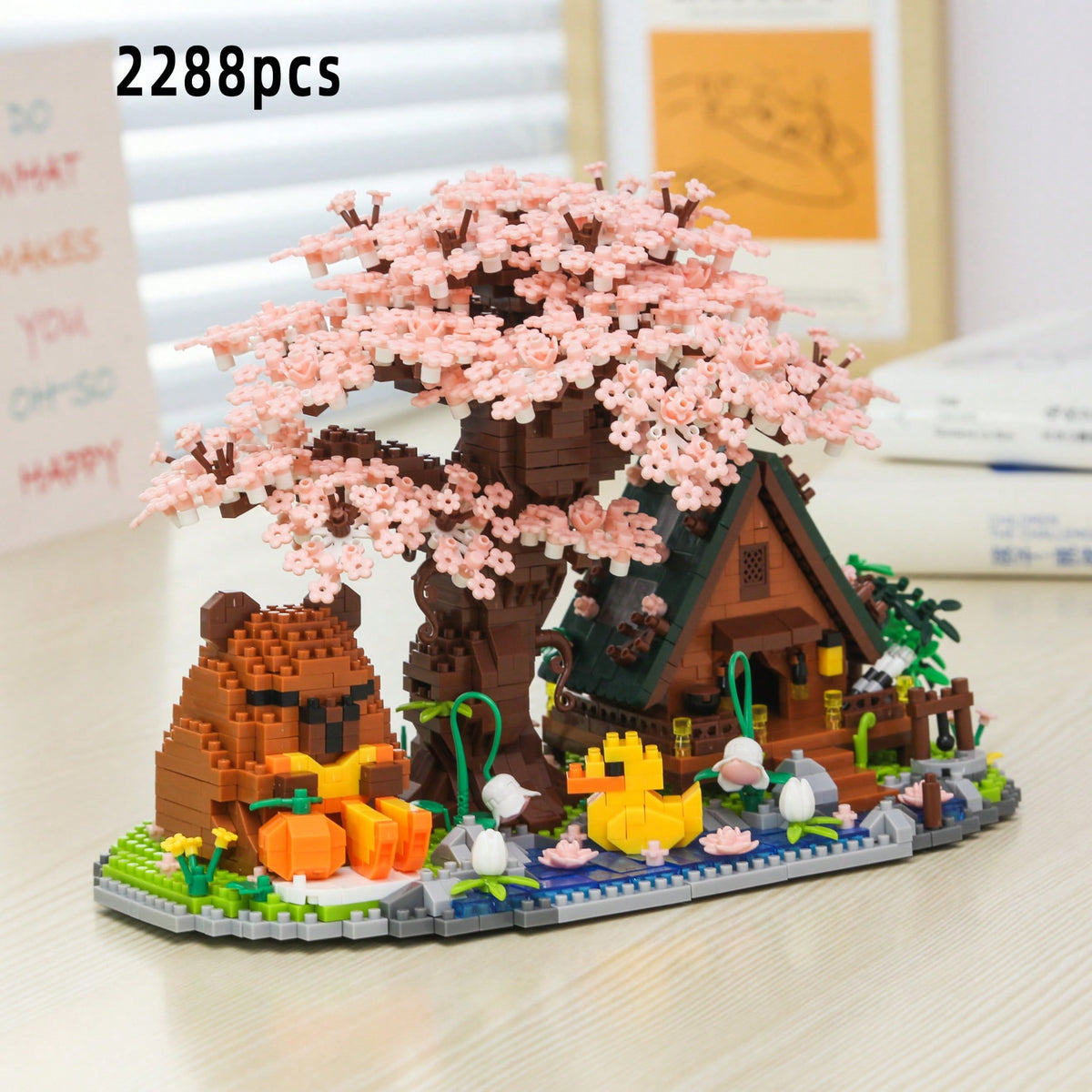 2288pcs Sakura Capybara House Building Blocks Set, Micro Particle Building Blocks Set, High Difficulty Assembly Building Blocks, Sakura Building Blocks Set, Capybara Building Blocks Set, Adult Buildin