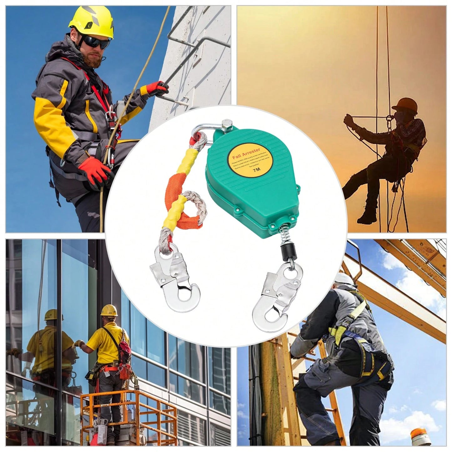 23ft Self Retracting Lifeline, 330 LBS Fall Arrester Fall Protection Device With Alloy Steel Hook & Steel Wire Rope For Working High Above The Ground, Engineering Construction, Electrical Maintenance