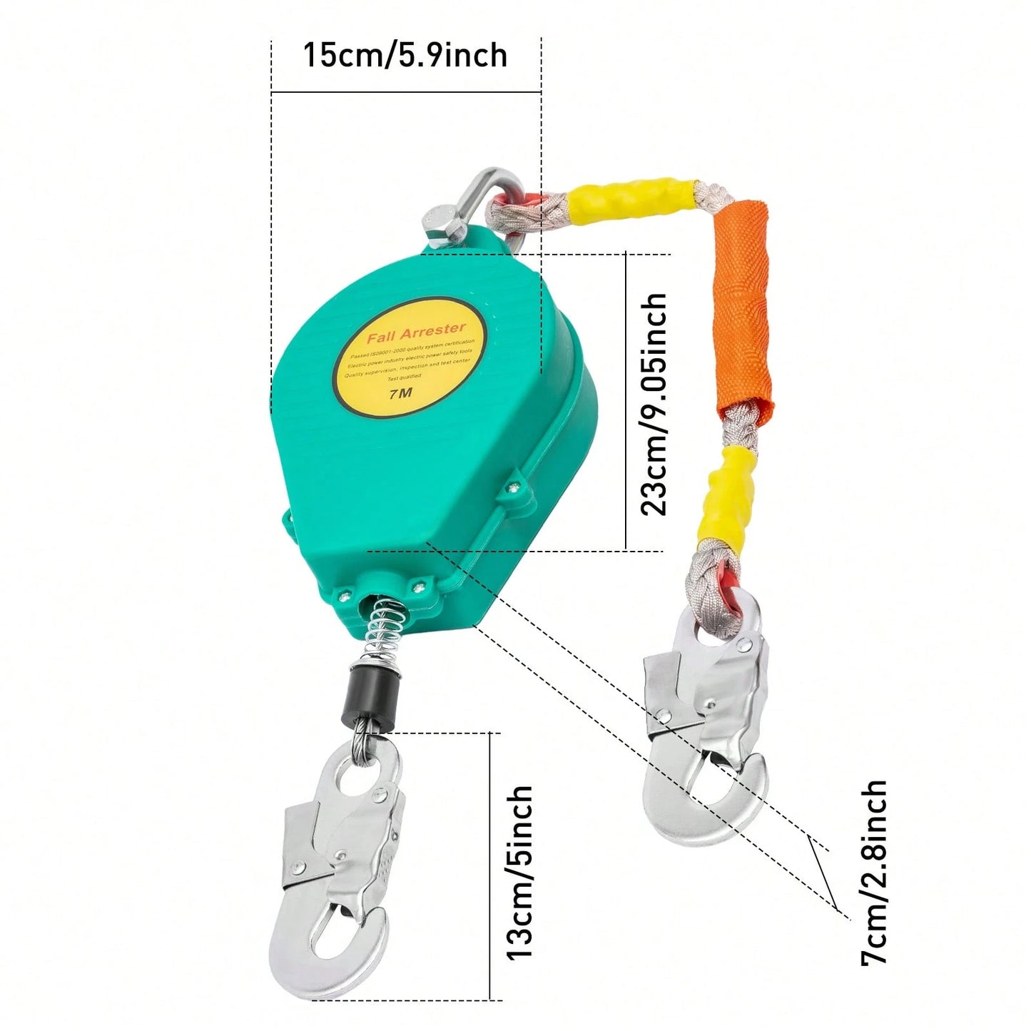 23ft Self Retracting Lifeline, 330 LBS Fall Arrester Fall Protection Device With Alloy Steel Hook & Steel Wire Rope For Working High Above The Ground, Engineering Construction, Electrical Maintenance