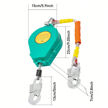 23ft Self Retracting Lifeline, 330 LBS Fall Arrester Fall Protection Device With Alloy Steel Hook & Steel Wire Rope For Working High Above The Ground, Engineering Construction, Electrical Maintenance