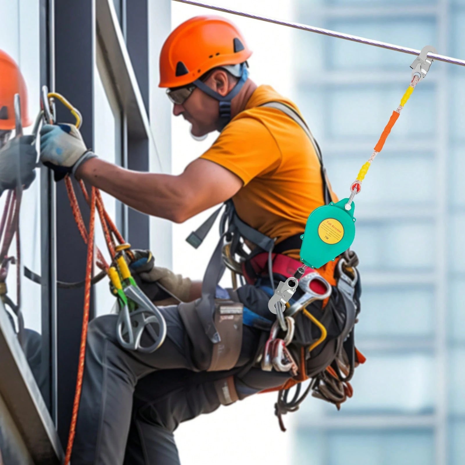 23ft Self Retracting Lifeline, 330 LBS Fall Arrester Fall Protection Device With Alloy Steel Hook & Steel Wire Rope For Working High Above The Ground, Engineering Construction, Electrical Maintenance