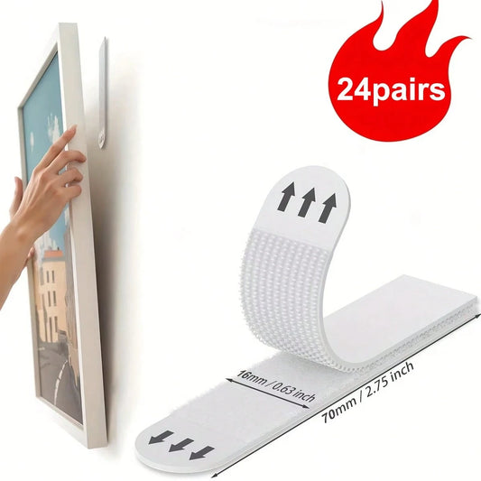 24-Pack Large Picture Hanging Strips- No-Tool Damage-Free Wall Hooks, Strong Adhesive White Tape For Home & Office Decor, Easy Installation On Smooth Surfaces, Toolfree Hanging| Refined Design| Nor