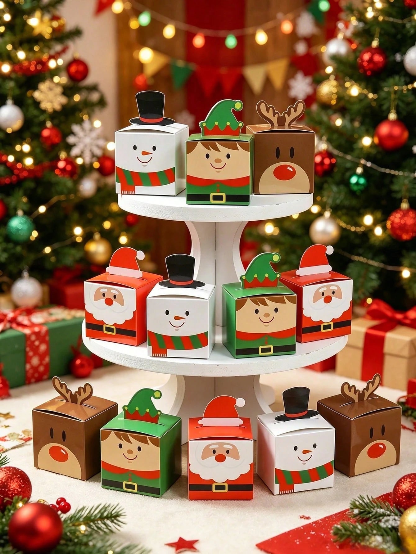 24pcs Christmas Gift Boxes, Santa Claus Reindeer Snowman Design Candy Boxes, Cookie Boxes, Christmas Party Gift Packaging Supplies, Christmas Stocking Fillers, Christmas Party Supplies, Christmas Home