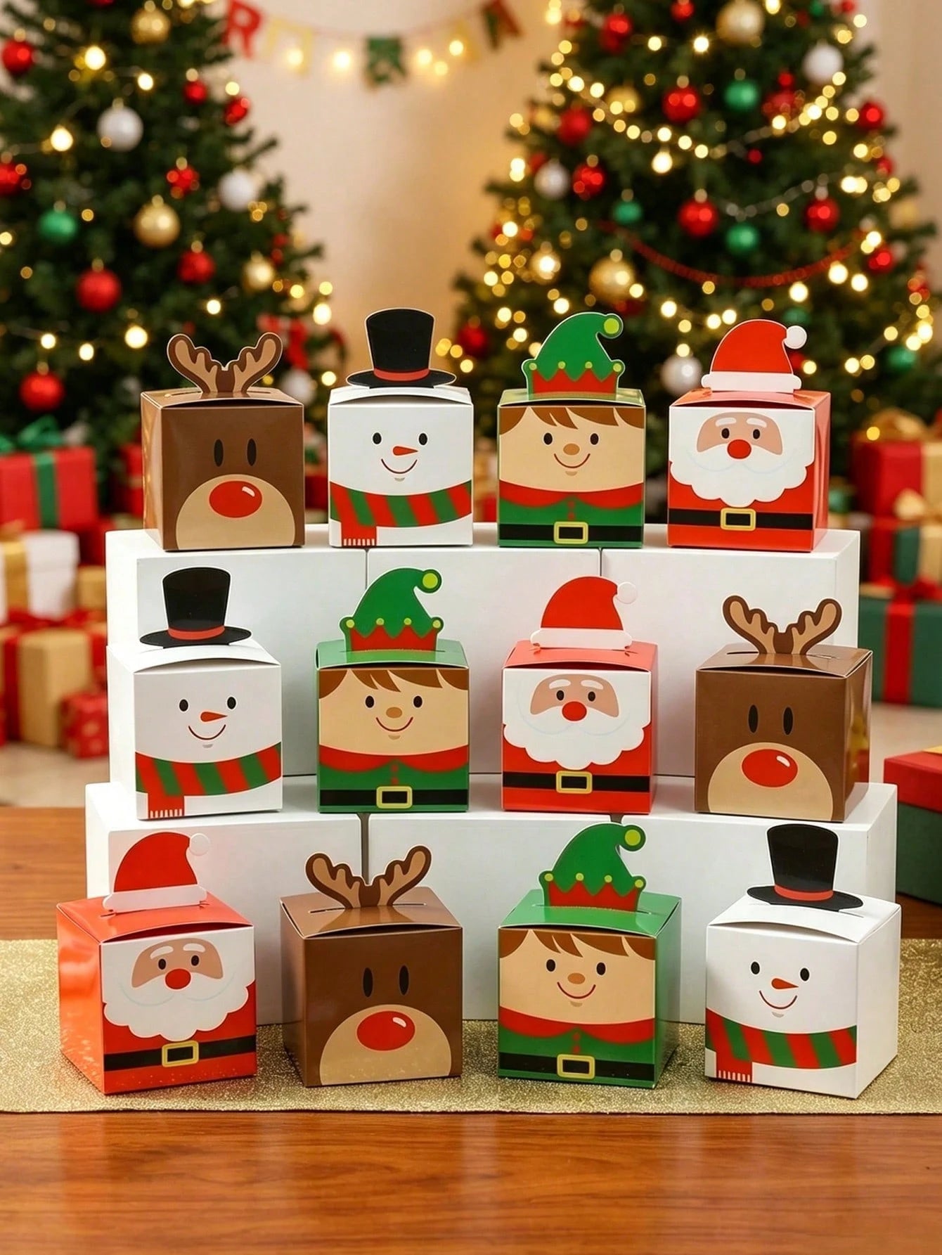 24pcs Christmas Gift Boxes, Santa Claus Reindeer Snowman Design Candy Boxes, Cookie Boxes, Christmas Party Gift Packaging Supplies, Christmas Stocking Fillers, Christmas Party Supplies, Christmas Home