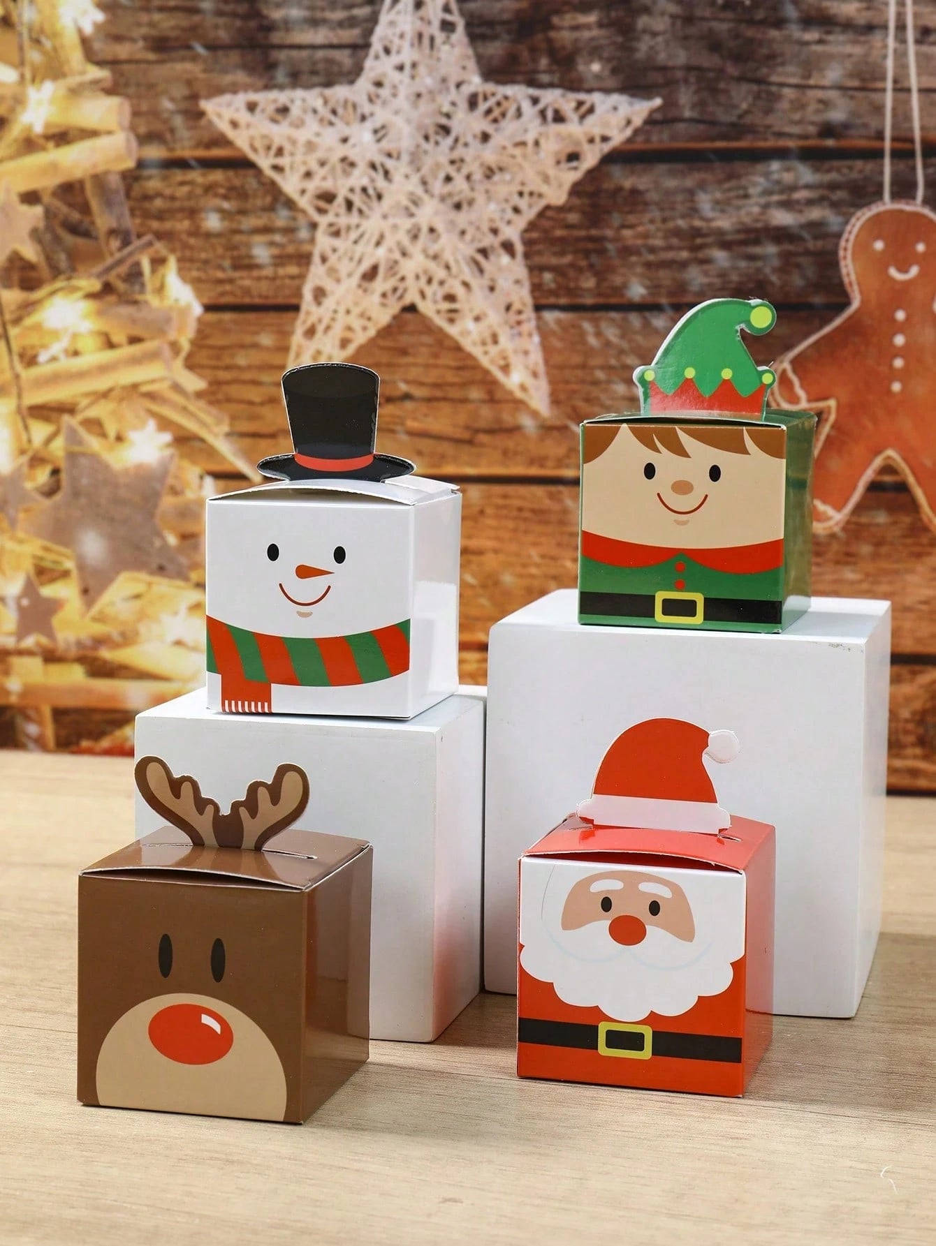 24pcs Christmas Gift Boxes, Santa Claus Reindeer Snowman Design Candy Boxes, Cookie Boxes, Christmas Party Gift Packaging Supplies, Christmas Stocking Fillers, Christmas Party Supplies, Christmas Home
