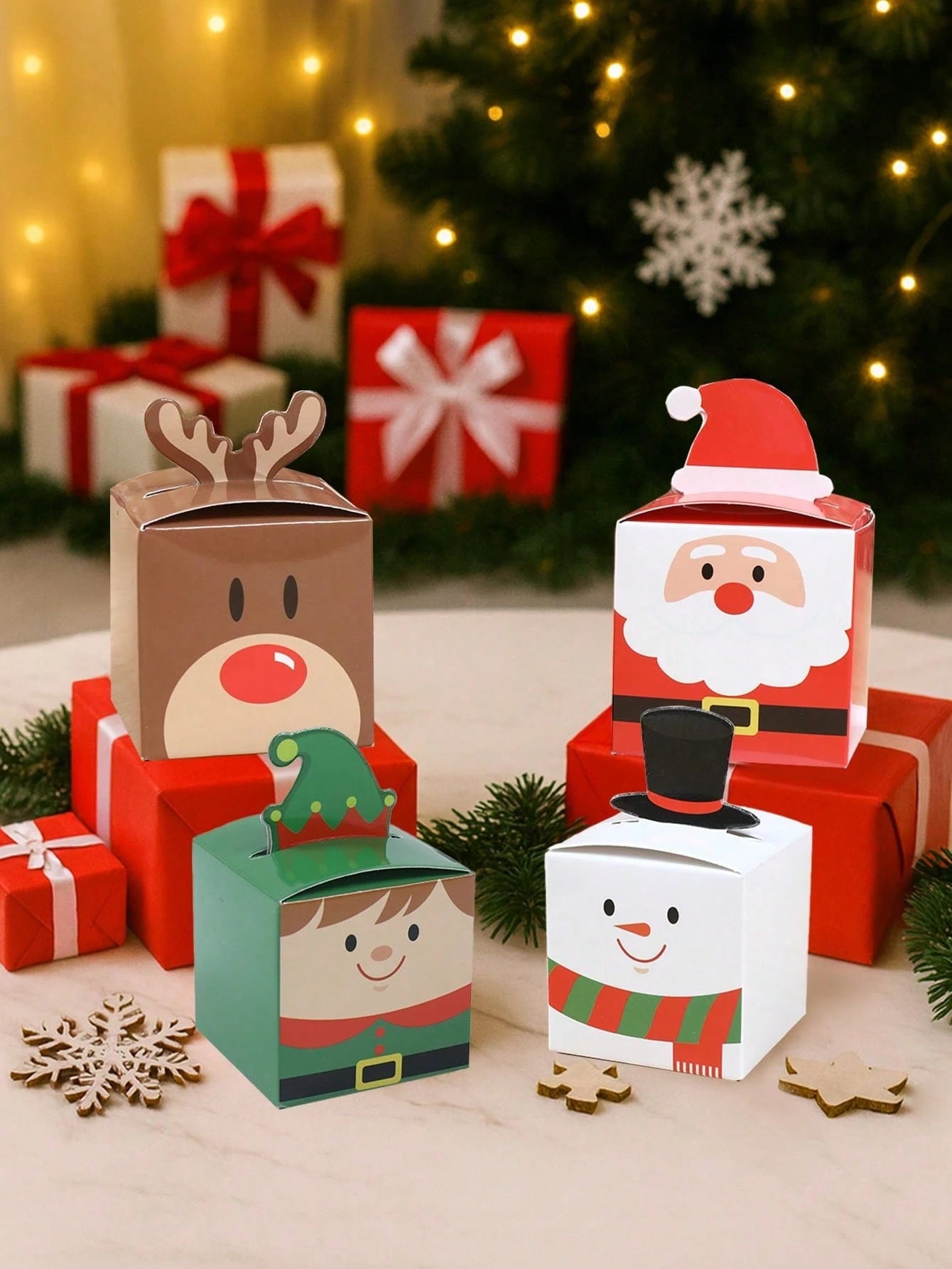 24pcs Christmas Gift Boxes, Santa Claus Reindeer Snowman Design Candy Boxes, Cookie Boxes, Christmas Party Gift Packaging Supplies, Christmas Stocking Fillers, Christmas Party Supplies, Christmas Home