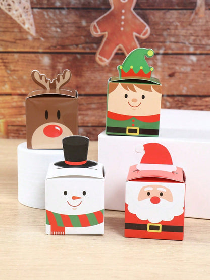24pcs Christmas Gift Boxes, Santa Claus Reindeer Snowman Design Candy Boxes, Cookie Boxes, Christmas Party Gift Packaging Supplies, Christmas Stocking Fillers, Christmas Party Supplies, Christmas Home
