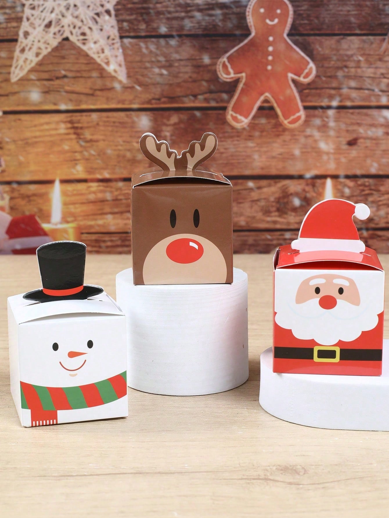 24pcs Christmas Gift Boxes, Santa Claus Reindeer Snowman Design Candy Boxes, Cookie Boxes, Christmas Party Gift Packaging Supplies, Christmas Stocking Fillers, Christmas Party Supplies, Christmas Home