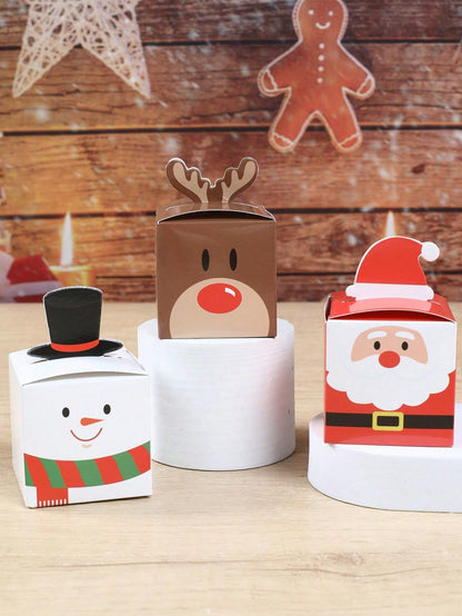 24pcs Christmas Gift Boxes, Santa Claus Reindeer Snowman Design Candy Boxes, Cookie Boxes, Christmas Party Gift Packaging Supplies, Christmas Stocking Fillers, Christmas Party Supplies, Christmas Home