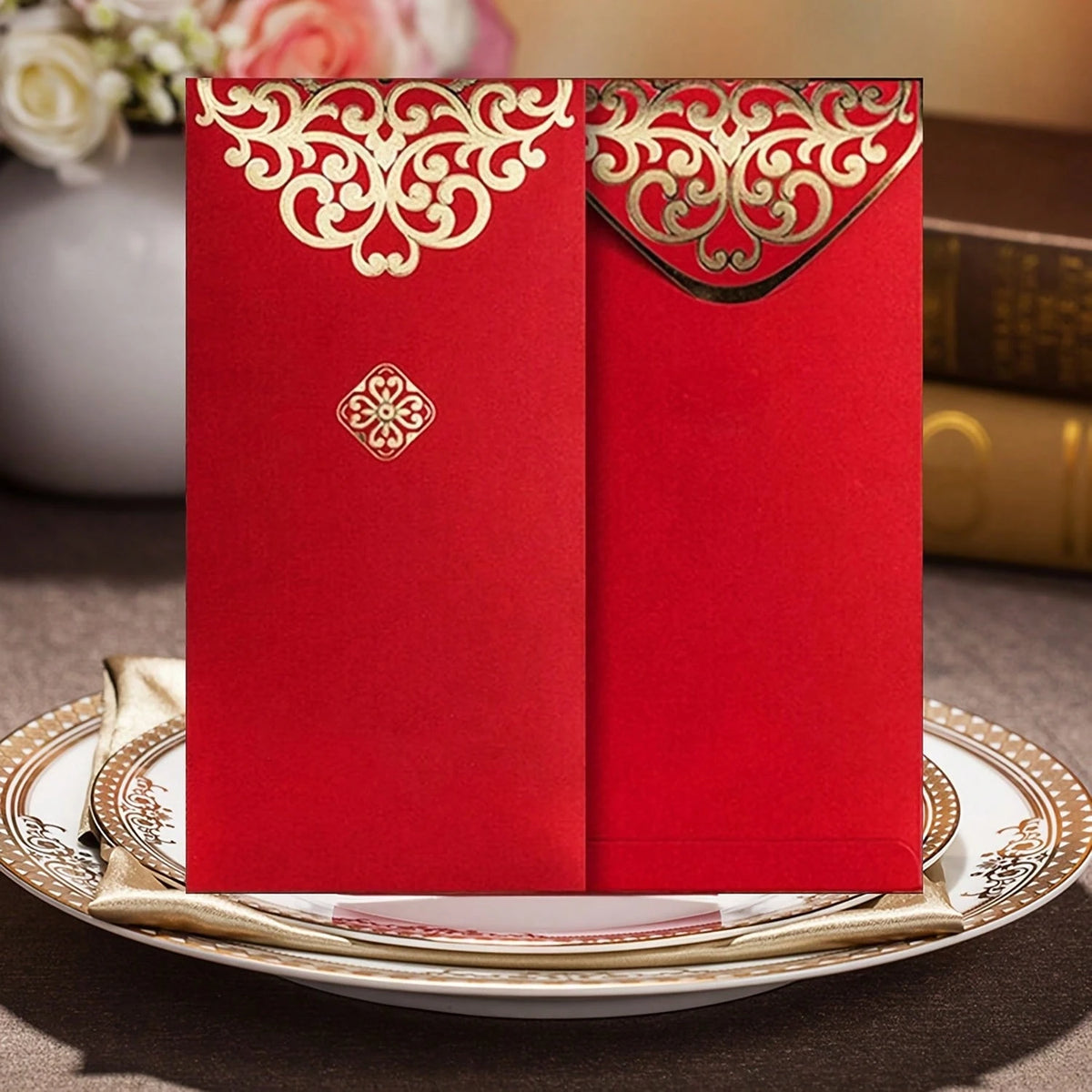 24pcs High Quality Gold Floral Pattern Red Envelopes| Suitable For Christmas, New Year And Other Special Occasions, Can Be Used For Cash And Auspicious Gift Packaging, Christmas Gift Bags, Embossed P