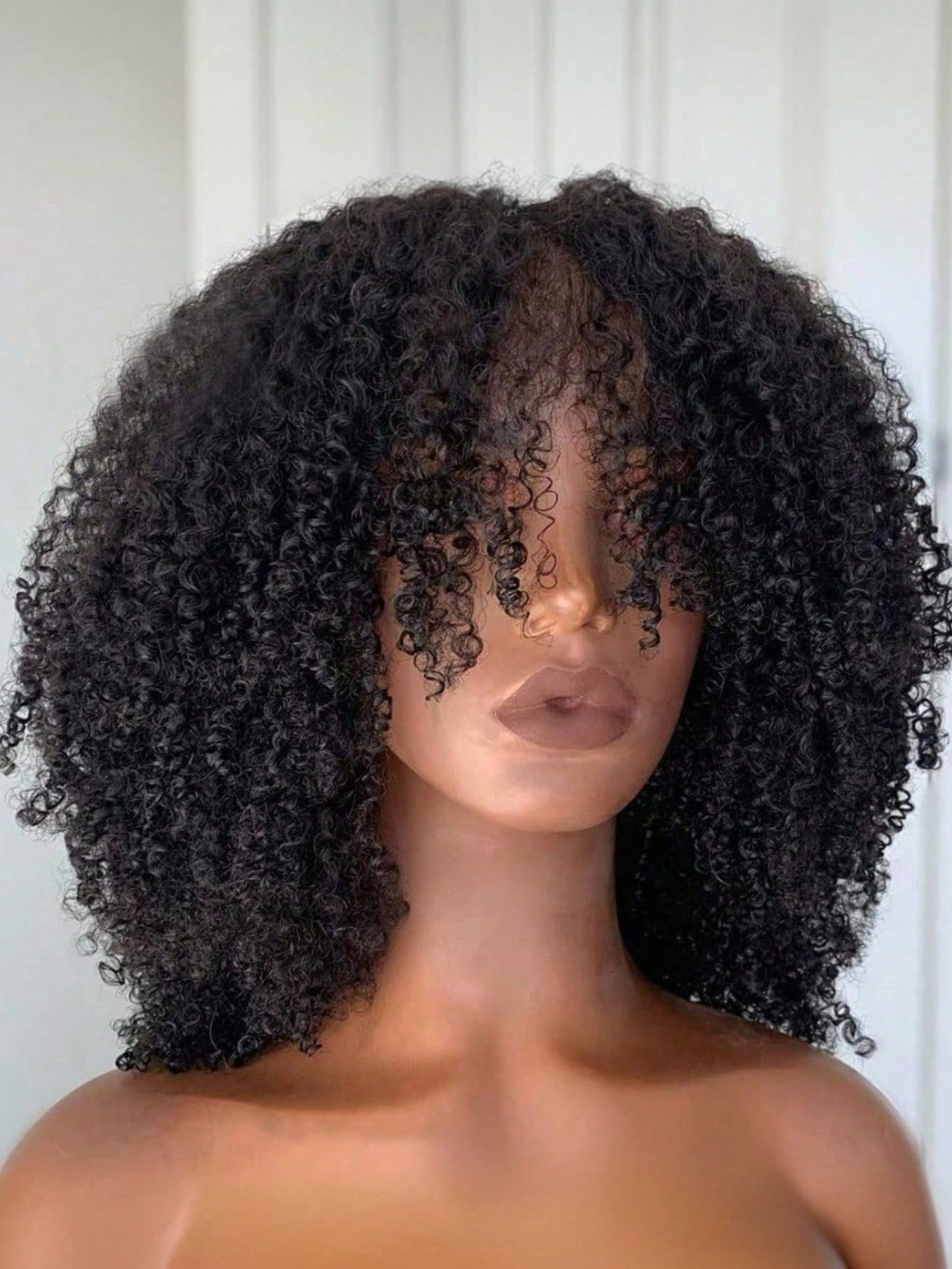 250 Density Afro Kinky Curly Wig Human Hair With Bangs Natural Color None Lace Front Wig Brazilian Virgin Short Black Curly Human Hair Wig Glueless Wigs For Women For Daily Use 14inch