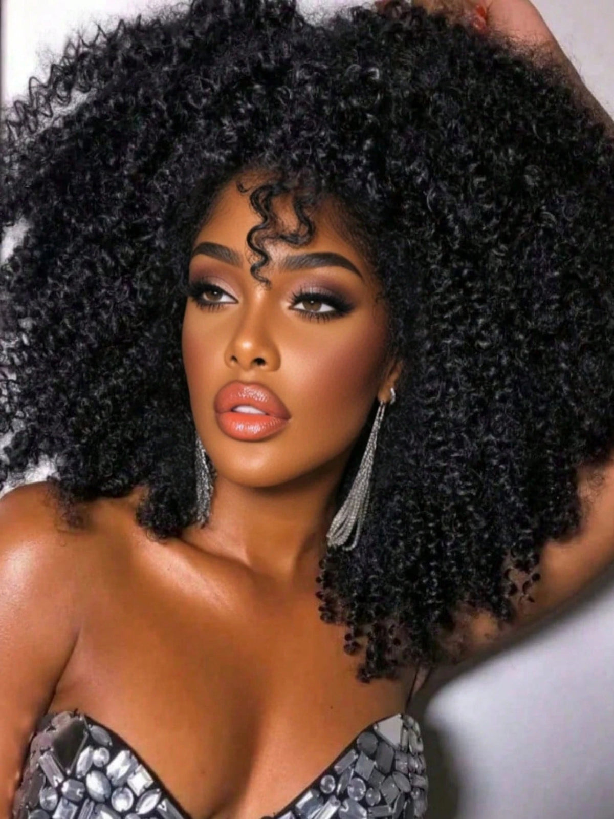 250 Density Afro Kinky Curly Wig Human Hair With Bangs Natural Color None Lace Front Wig Brazilian Virgin Short Black Curly Human Hair Wig Glueless Wigs For Women For Daily Use 14inch