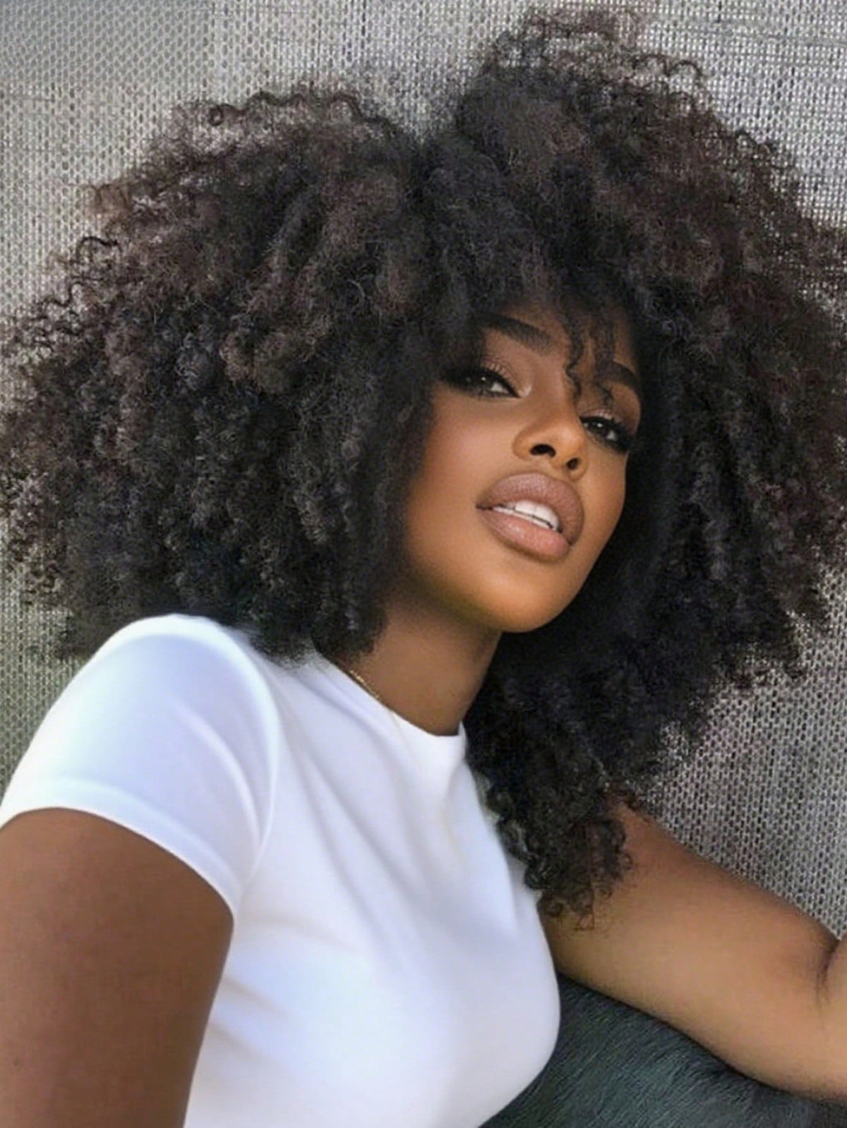250 Density Afro Kinky Curly Wig Human Hair With Bangs Natural Color None Lace Front Wig Brazilian Virgin Short Black Curly Human Hair Wig Glueless Wigs For Women For Daily Use 14inch