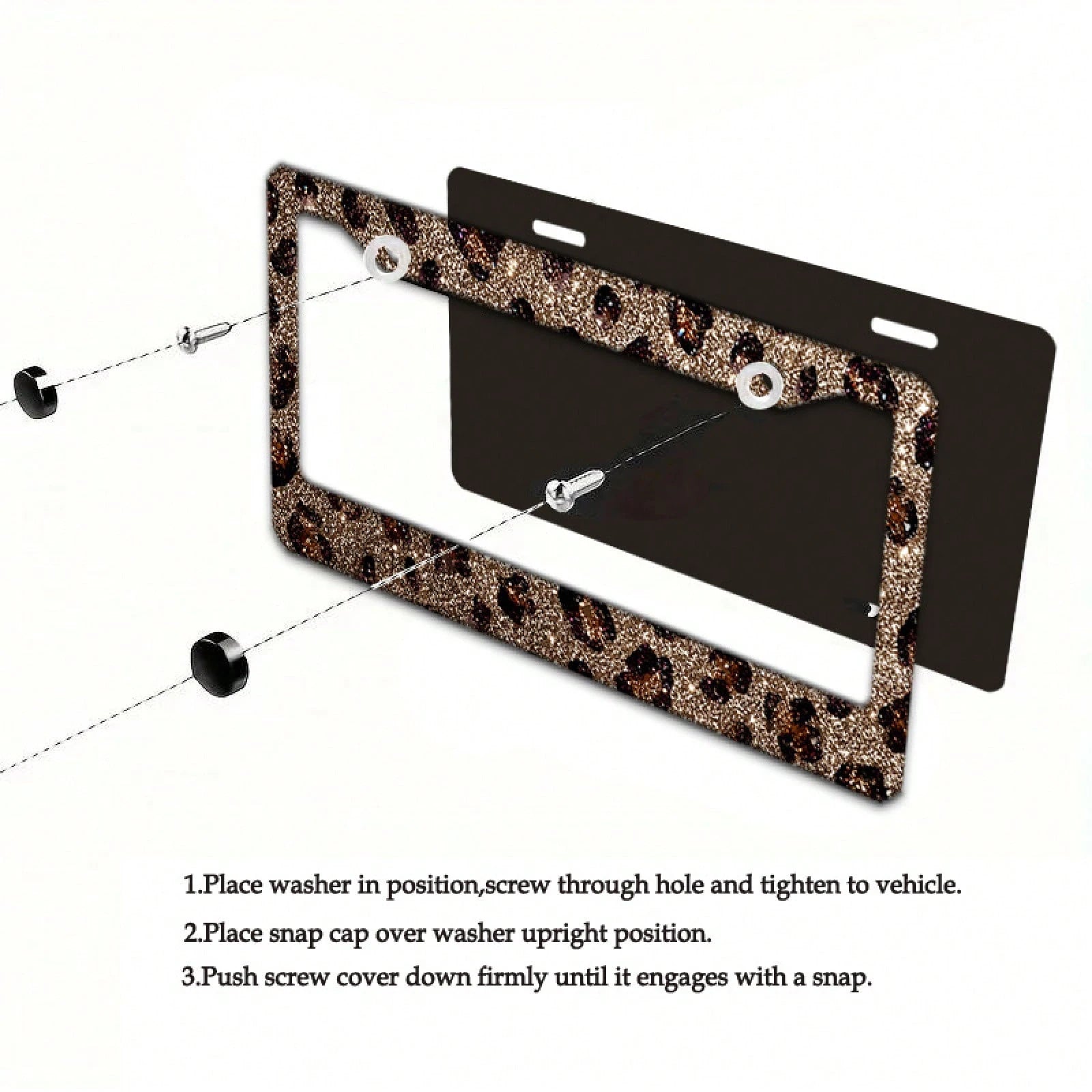 [2D Flag] 1 Piece 12.2inch X 6.3inch ( 16cm X 31cm ), Exquisite Flat Frame Design, Shiny Leopard Print Decorative License Plate Frame, Stunning Appearance, A Great Choice For Holiday Gifts.01360, Weat