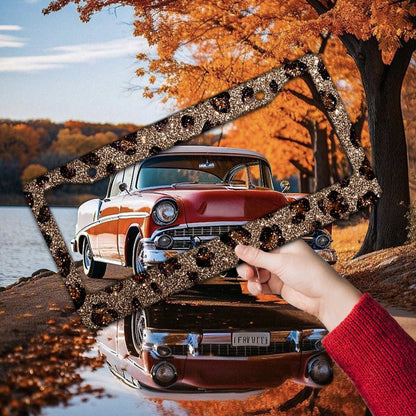 [2D Flag] 1 Piece 12.2inch X 6.3inch ( 16cm X 31cm ), Exquisite Flat Frame Design, Shiny Leopard Print Decorative License Plate Frame, Stunning Appearance, A Great Choice For Holiday Gifts.01360, Weat