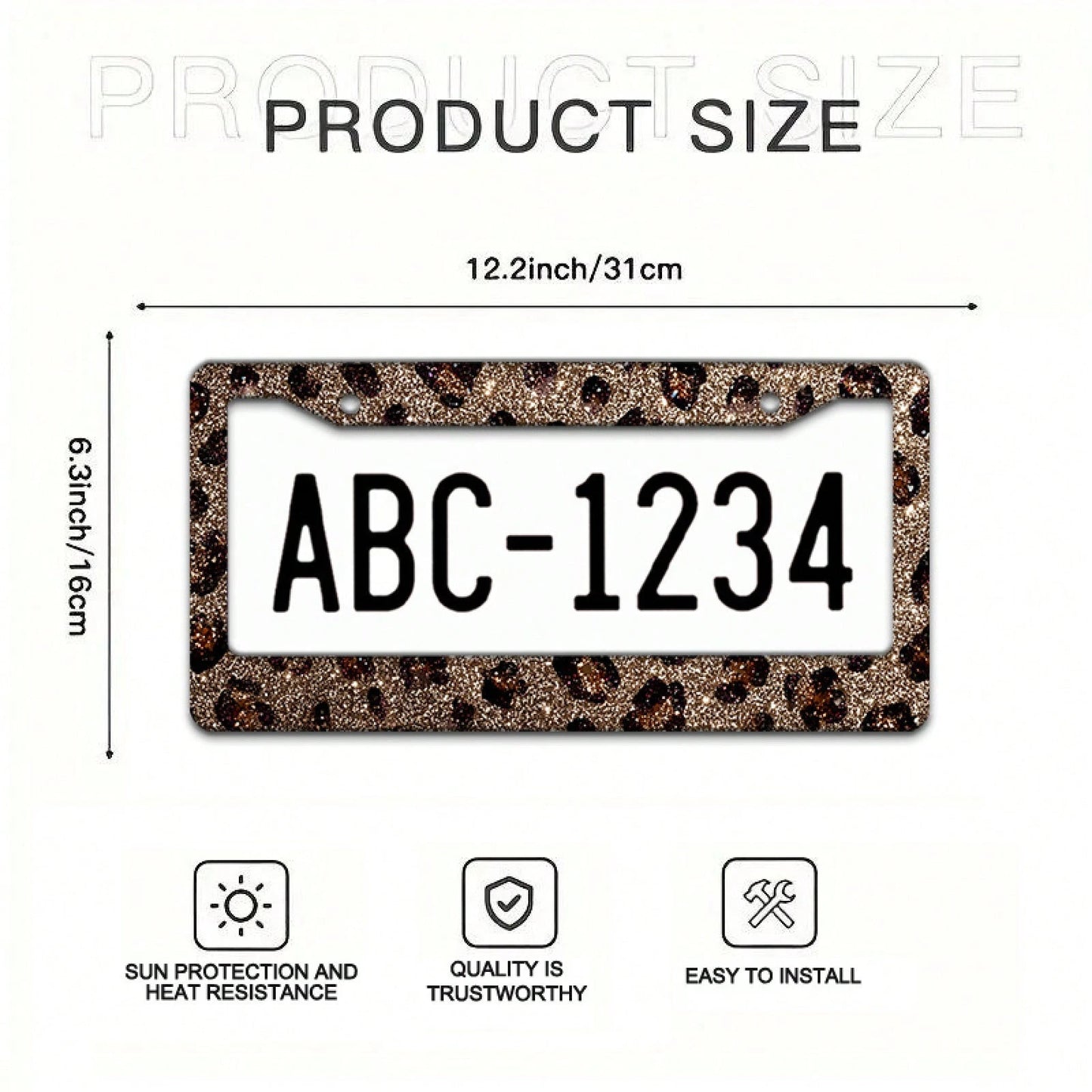 [2D Flag] 1 Piece 12.2inch X 6.3inch ( 16cm X 31cm ), Exquisite Flat Frame Design, Shiny Leopard Print Decorative License Plate Frame, Stunning Appearance, A Great Choice For Holiday Gifts.01360, Weat