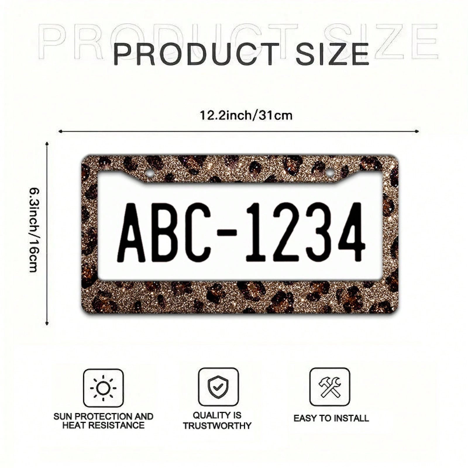[2D Flag] 1 Piece 12.2inch X 6.3inch ( 16cm X 31cm ), Exquisite Flat Frame Design, Shiny Leopard Print Decorative License Plate Frame, Stunning Appearance, A Great Choice For Holiday Gifts.01360, Weat