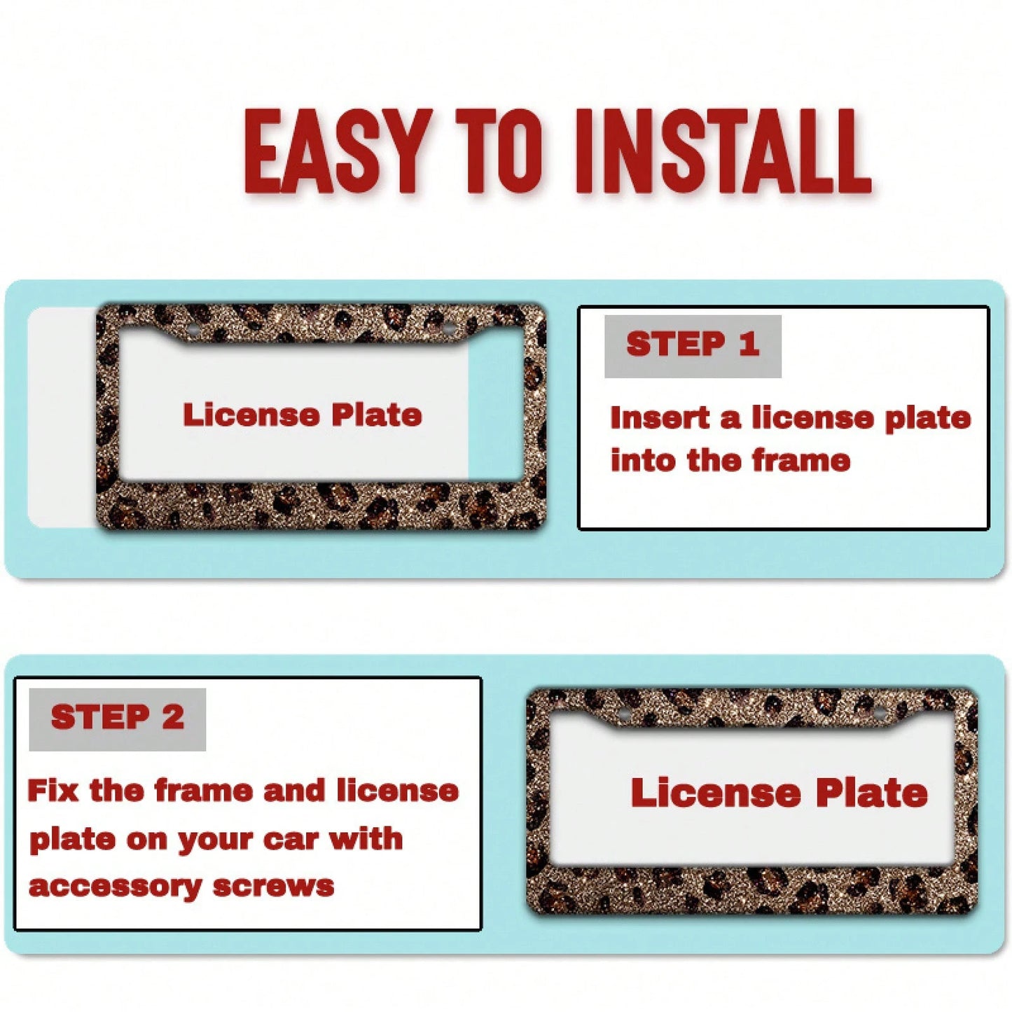 [2D Flag] 1 Piece 12.2inch X 6.3inch ( 16cm X 31cm ), Exquisite Flat Frame Design, Shiny Leopard Print Decorative License Plate Frame, Stunning Appearance, A Great Choice For Holiday Gifts.01360, Weat