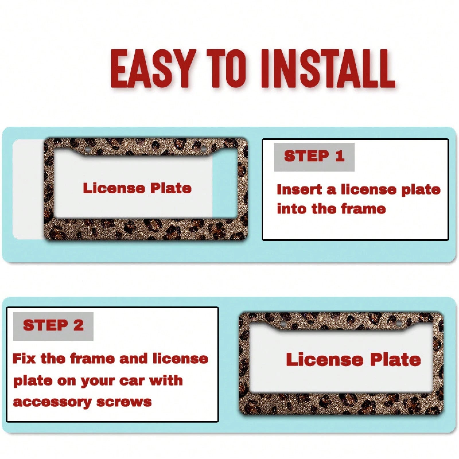 [2D Flag] 1 Piece 12.2inch X 6.3inch ( 16cm X 31cm ), Exquisite Flat Frame Design, Shiny Leopard Print Decorative License Plate Frame, Stunning Appearance, A Great Choice For Holiday Gifts.01360, Weat