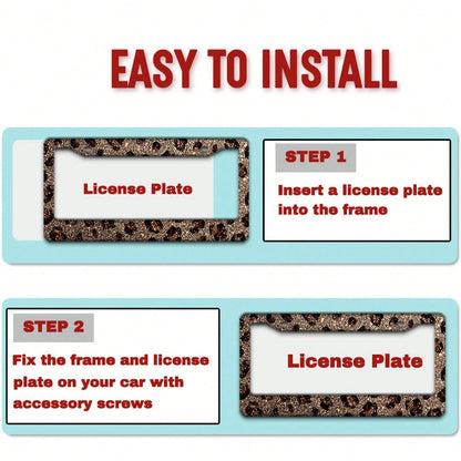 [2D Flag] 1 Piece 12.2inch X 6.3inch ( 16cm X 31cm ), Exquisite Flat Frame Design, Shiny Leopard Print Decorative License Plate Frame, Stunning Appearance, A Great Choice For Holiday Gifts.01360, Weat
