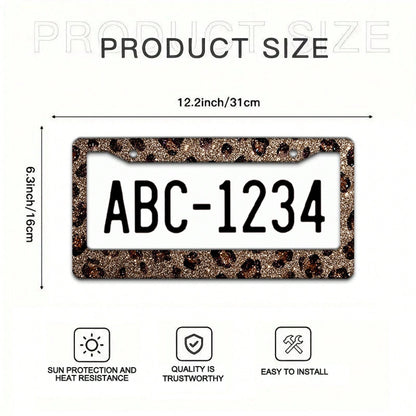 2D Flag 12.2inch X 6.3inch 16cm X 31cm Car License Plate Frame Exquisite Flat Design Glossy Leopard Print Decoration Waterproof Suitable For Car Modification Holiday Gift 01360 Fashionable License Pla