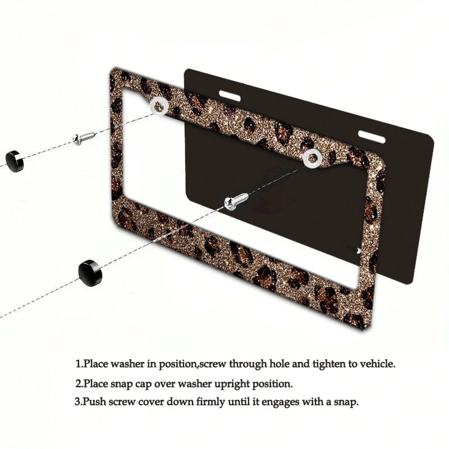 2D Flag 12.2inch X 6.3inch 16cm X 31cm Car License Plate Frame Exquisite Flat Design Glossy Leopard Print Decoration Waterproof Suitable For Car Modification Holiday Gift 01360 Fashionable License Pla