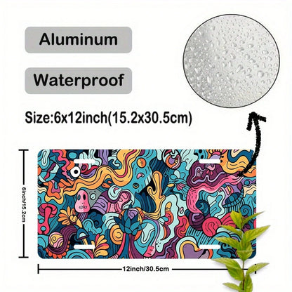 2D Flat, 1 Piece, Car Accessory, For Decorative Purposes Only, 6x12 Inches (15.2x30.5 Cm) Aluminum Car License Plate. Beautiful Graffiti Art Vector (2) Car Art License Plate. Car Front License Plate F