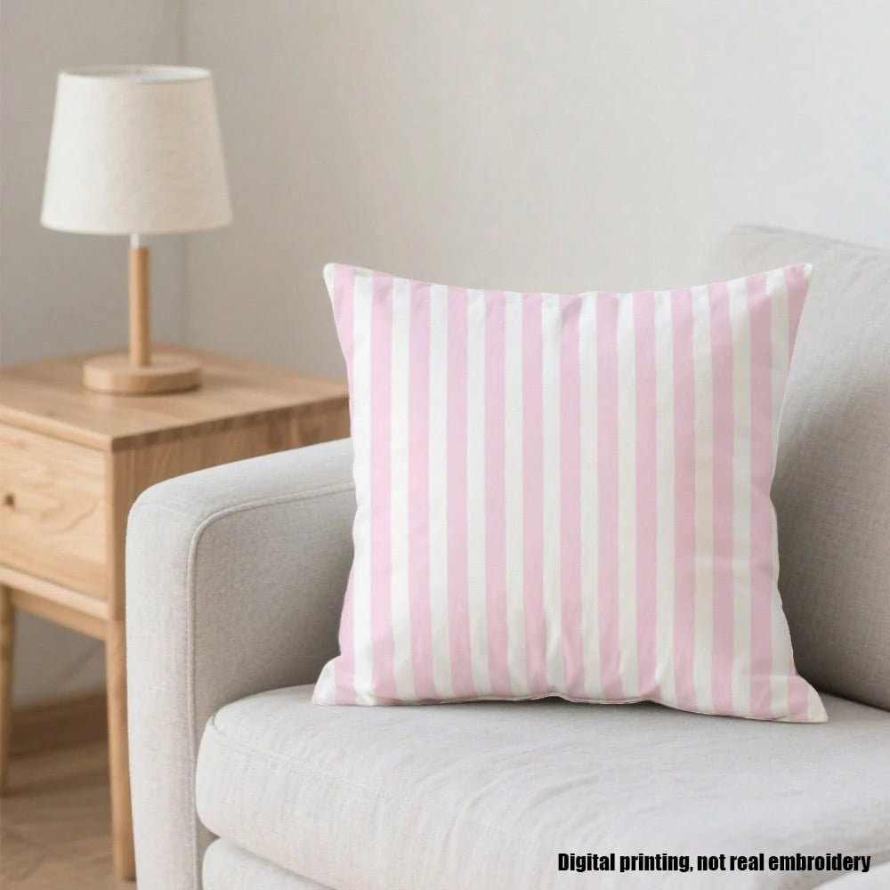 2D Flat 1pc, 18in Pink And White Striped Reversible Pillow Cover, Soft & Comfortable, Anti-Pilling, Envelope Closure, Machine Washable, Perfect For Christmas, Halloween, Sofa, Bed, Balcony, Modern Sty