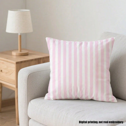 2D Flat 1pc, 18in Pink And White Striped Reversible Pillow Cover, Soft & Comfortable, Anti-Pilling, Envelope Closure, Machine Washable, Perfect For Christmas, Halloween, Sofa, Bed, Balcony, Modern Sty