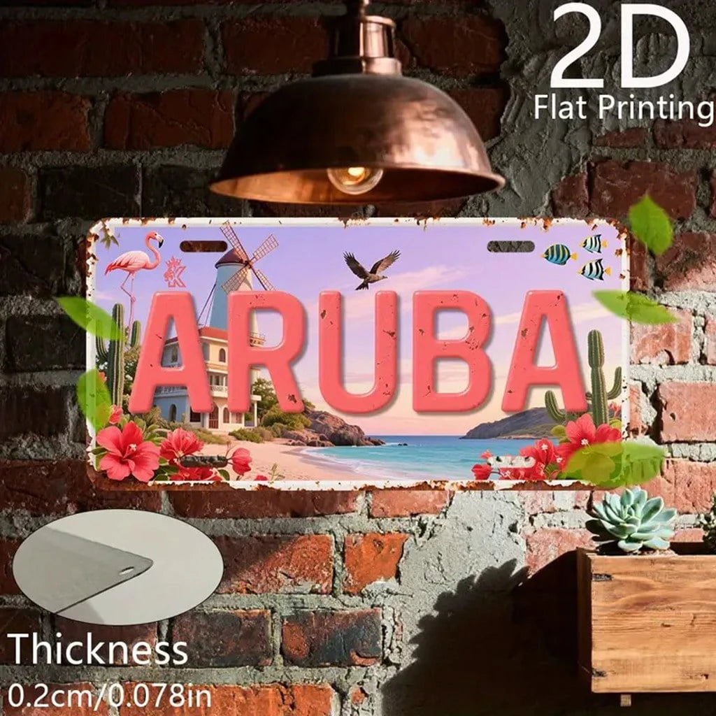 2D Flat 1pc 2D Flat Poster- 1pc 2D Flat Printed Aruba Pattern Decorative Plaque 6" X 12" Vintage Aluminum Beach Wall Decor Caribbean Art Sign Exclusive Gift For Island Vacationers Living Room Decor F