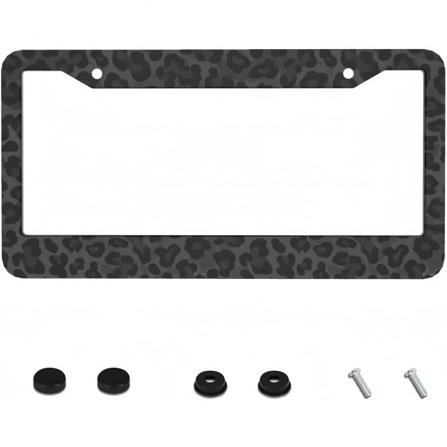 2D Flat, 2D Flat2D Metal License Plate Frame| 12x6inch Aluminum, Black Leopard Print, Suitable For Sedans, SUVs, Pickups, And Commercial Vehicles, Includes Mounting Screws And Washers, Durable And St