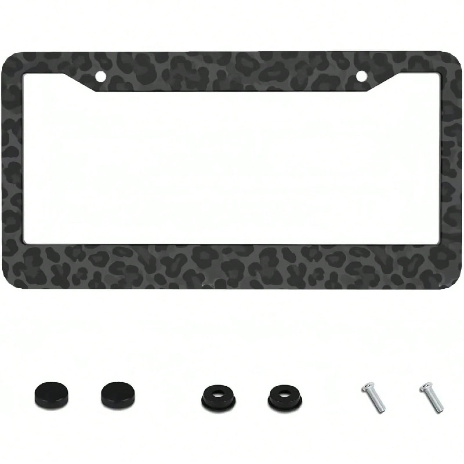 2D Flat, 2D Flat2D Metal License Plate Frame| 12x6inch Aluminum, Black Leopard Print, Suitable For Sedans, SUVs, Pickups, And Commercial Vehicles, Includes Mounting Screws And Washers, Durable And St