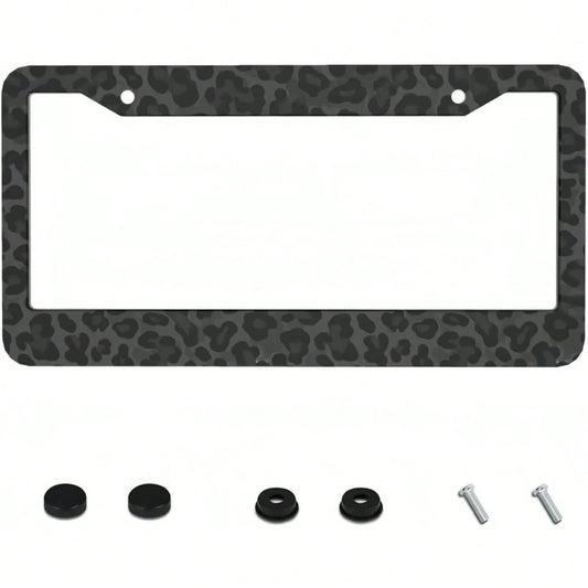 2D Flat, 2D Flat2D Metal License Plate Frame| 12x6inch Aluminum, Black Leopard Print, Suitable For Sedans, SUVs, Pickups, And Commercial Vehicles, Includes Mounting Screws And Washers, Durable And St