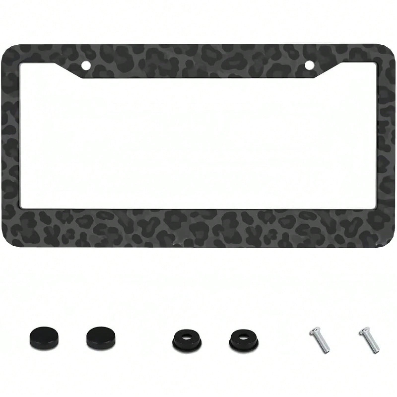 2D Flat, 2D Flat2D Metal License Plate Frame| 12x6inch Aluminum, Black Leopard Print, Suitable For Sedans, SUVs, Pickups, And Commercial Vehicles, Includes Mounting Screws And Washers, Durable And St