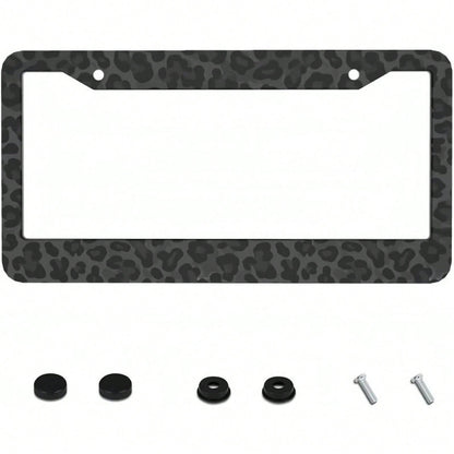2D Flat, 2D Flat2D Metal License Plate Frame| 12x6inch Aluminum, Black Leopard Print, Suitable For Sedans, SUVs, Pickups, And Commercial Vehicles, Includes Mounting Screws And Washers, Durable And St