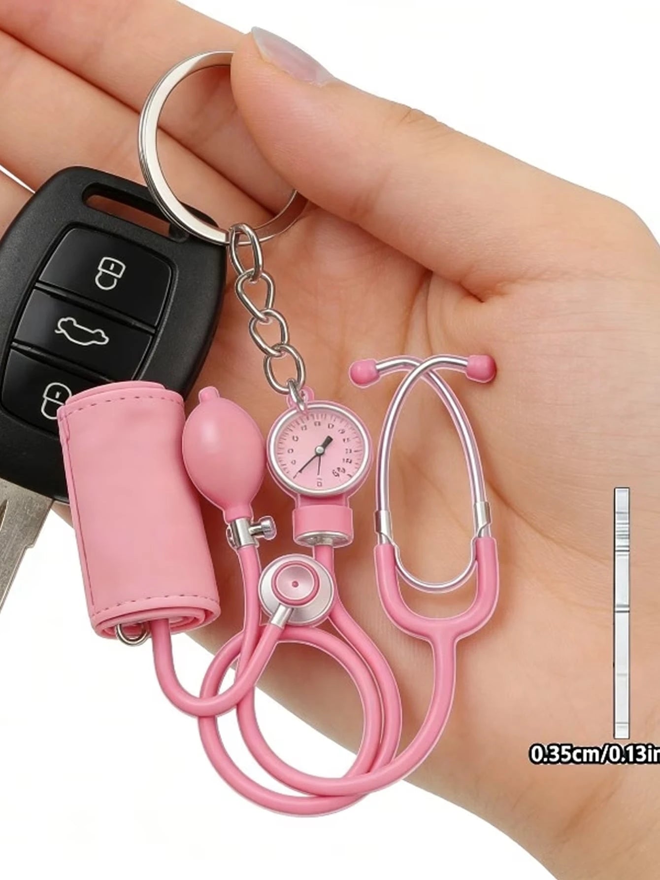 2D Flat Acrylic Keychain, Pink Stethoscope + Blood Pressure Monitor Set, 1pc, Medical Style Healing Pendant, Ideal Gift For Nurses, Doctors And Medical Enthusiasts, Lightweight And Soft
