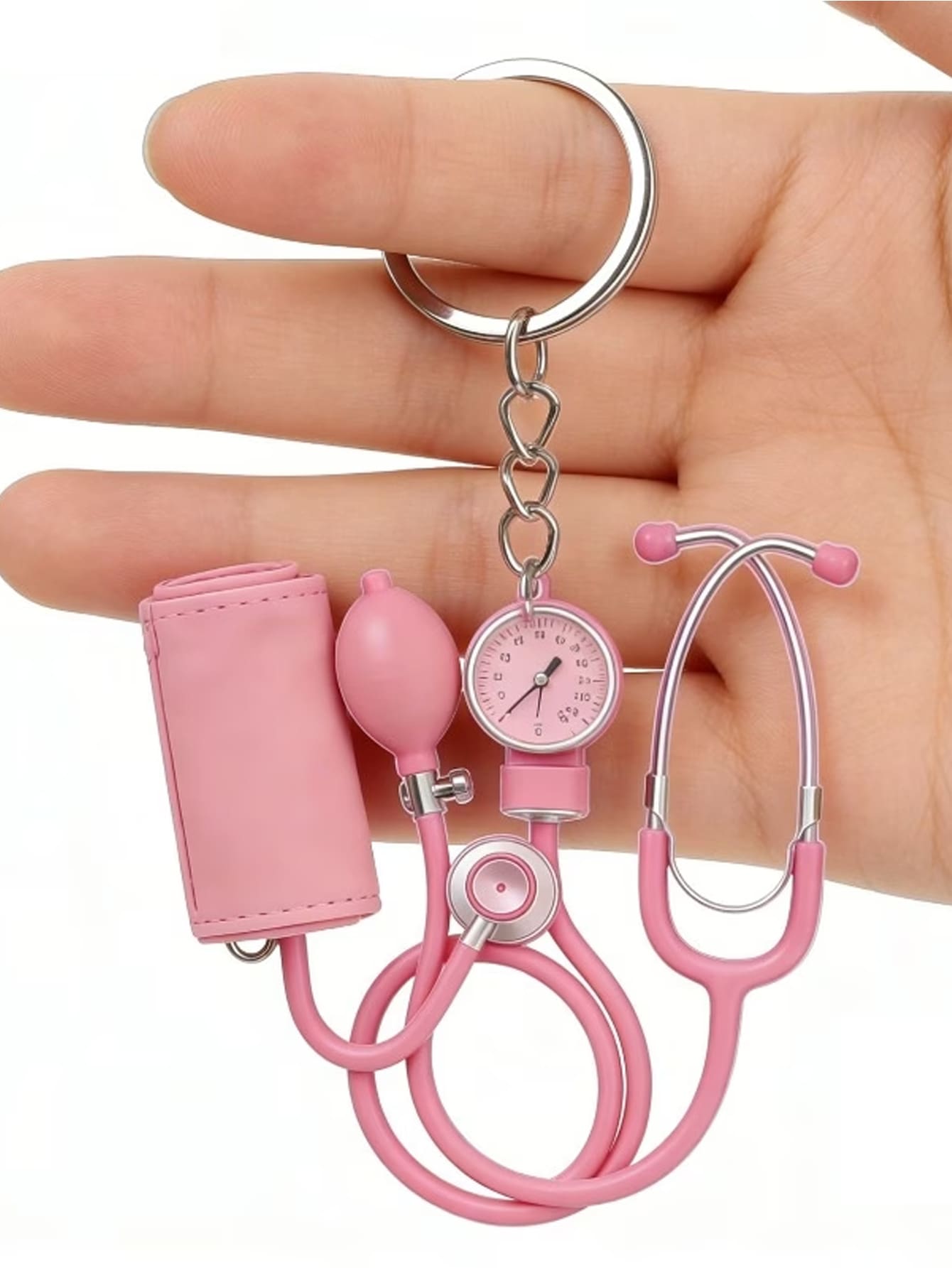 2D Flat Acrylic Keychain, Pink Stethoscope + Blood Pressure Monitor Set, 1pc, Medical Style Healing Pendant, Ideal Gift For Nurses, Doctors And Medical Enthusiasts, Lightweight And Soft