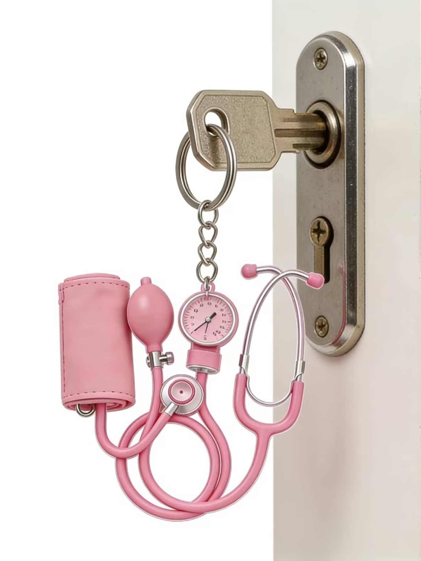 2D Flat Acrylic Keychain, Pink Stethoscope + Blood Pressure Monitor Set, 1pc, Medical Style Healing Pendant, Ideal Gift For Nurses, Doctors And Medical Enthusiasts, Lightweight And Soft