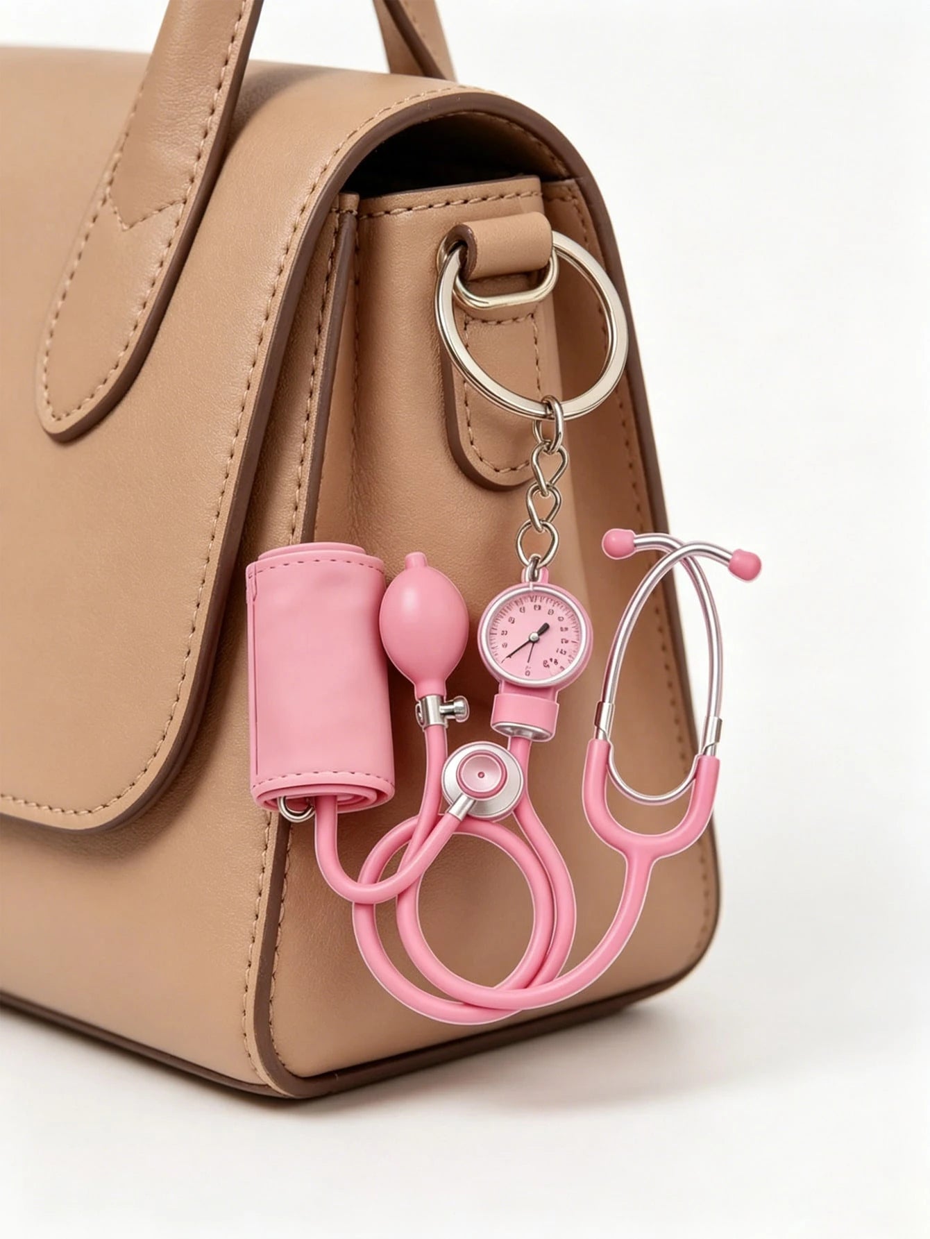 2D Flat Acrylic Keychain, Pink Stethoscope + Blood Pressure Monitor Set, 1pc, Medical Style Healing Pendant, Ideal Gift For Nurses, Doctors And Medical Enthusiasts, Lightweight And Soft