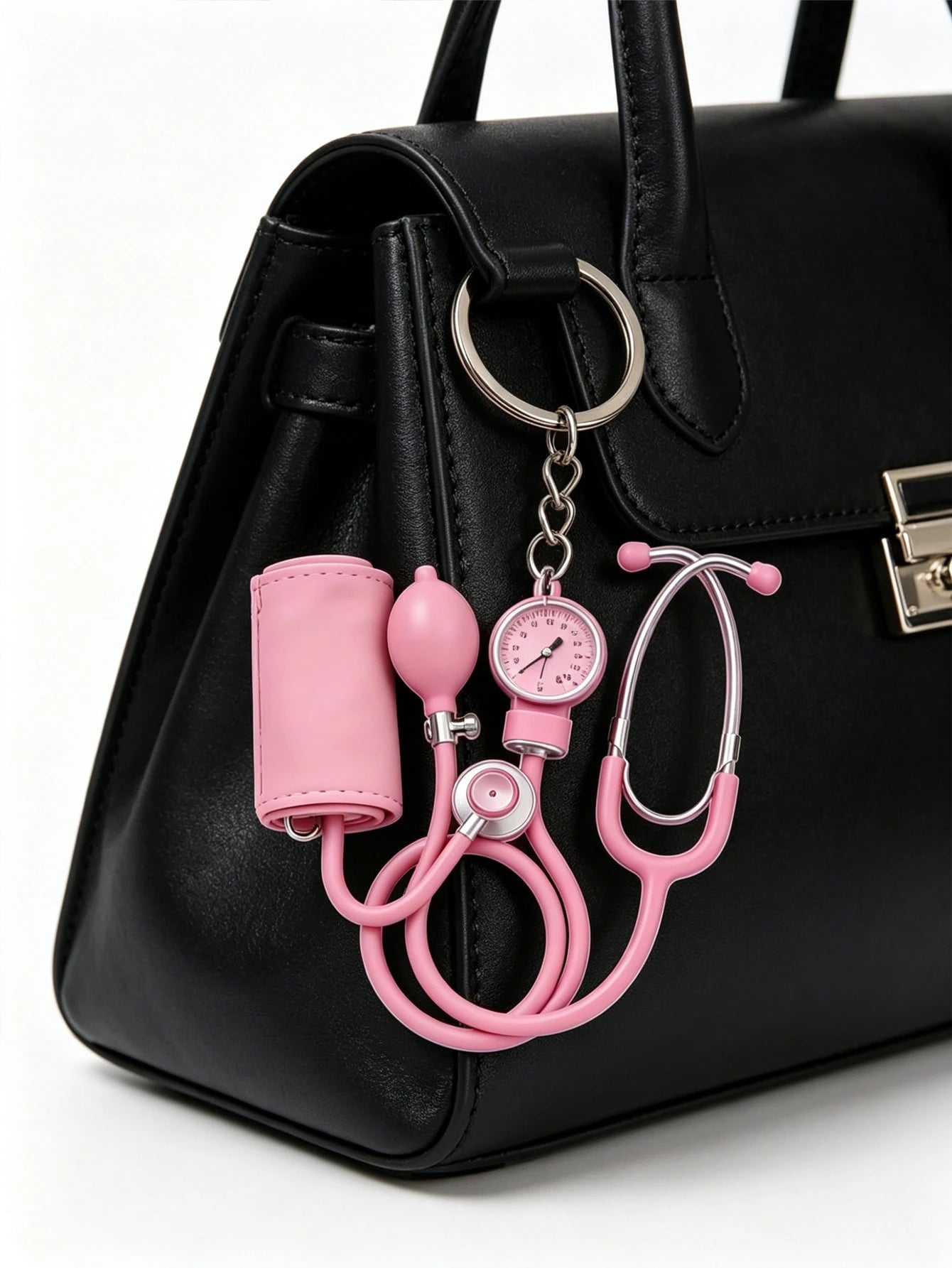 2D Flat Acrylic Keychain, Pink Stethoscope + Blood Pressure Monitor Set, 1pc, Medical Style Healing Pendant, Ideal Gift For Nurses, Doctors And Medical Enthusiasts, Lightweight And Soft