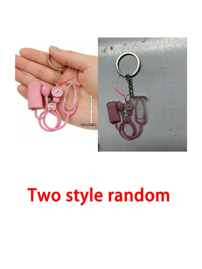 2D Flat Acrylic Keychain, Pink Stethoscope + Blood Pressure Monitor Set, 1pc, Medical Style Healing Pendant, Ideal Gift For Nurses, Doctors And Medical Enthusiasts, Lightweight And Soft